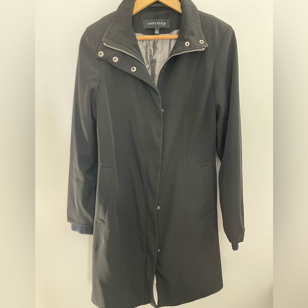 Anne Klein Black Trench Coat Zipper Front Insulated Women's Size Small